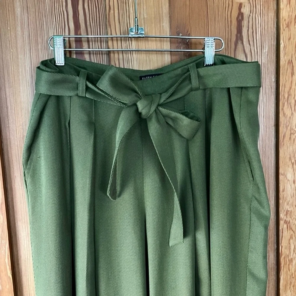 Eileen Fisher Heavy Tencel Twill Tie Waist Wide Leg Olive Pants - Sz 12💛🎀